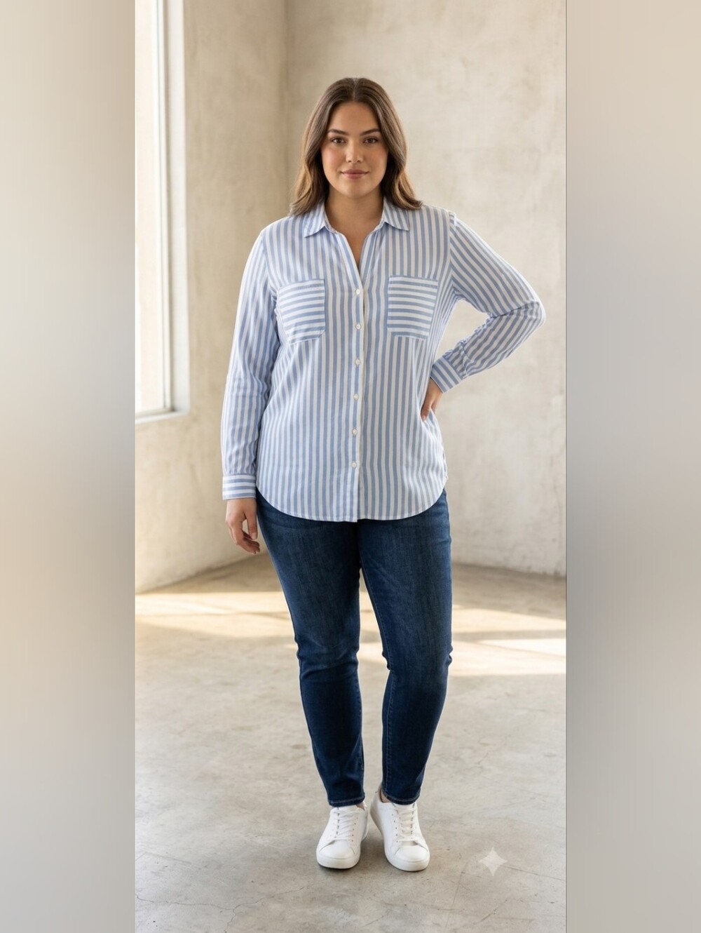 Workshop Republic Clothing White and Light Blue Striped Top 3X